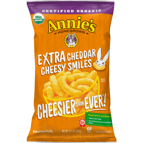 Package of Annie's Extra Cheddar Cheesy Smiles