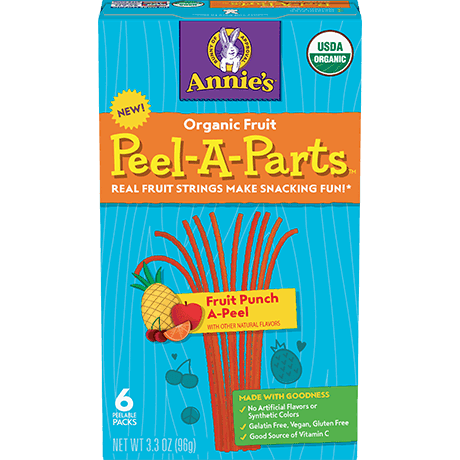 Annie's Organic Fruit Peel A Parts, Fruit Punch A Peel, six peelable packs, front of box.