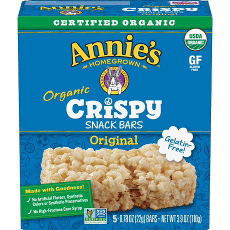 Annie's Organic Original Crispy Snack Bars, Gluten Free, front of box.