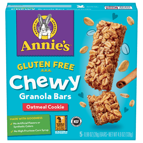 Annie's Gluten Free Oatmeal Cookie Chewy Granola Bars, front of box.