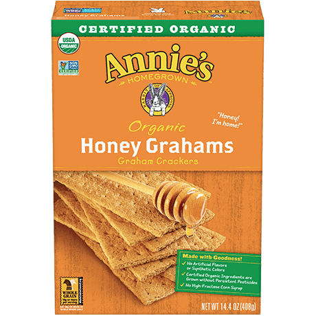 Annie's Organic Honey Grahams Graham Crackers, front of box.