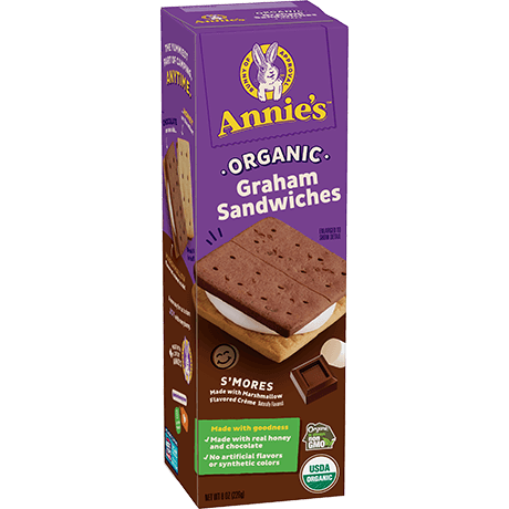 Annie's Organic Graham Sandwiches, S'mores, front of box.