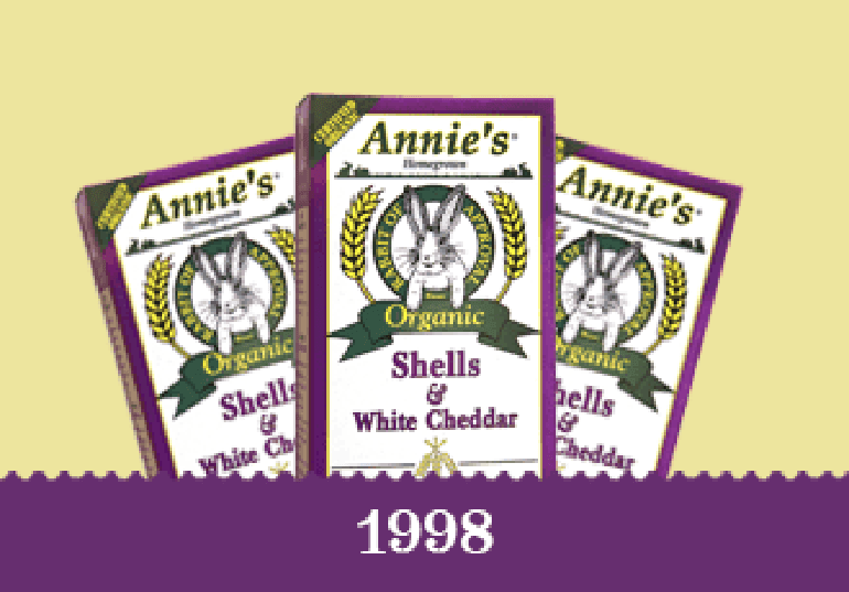 Year 1998 - Original packaging for Annie's Organic Shells And White Cheddar.
