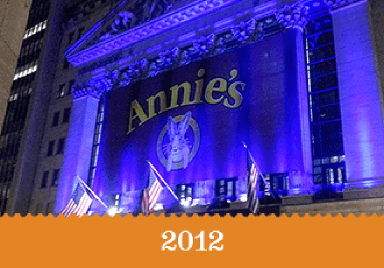Year 2012 - The Annie's banner lit up with purple celebration lights.
