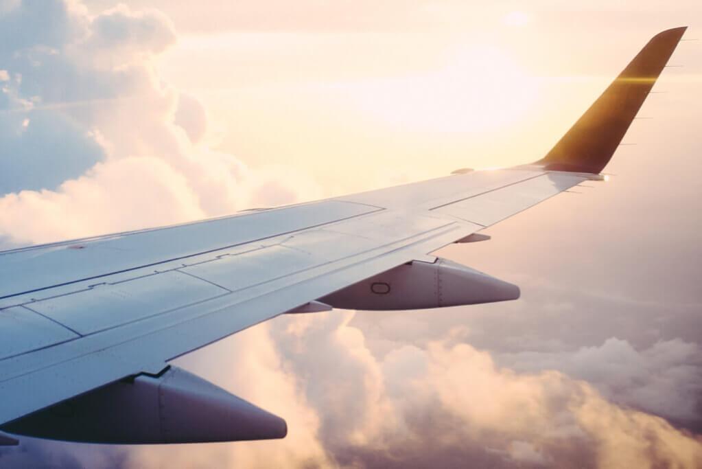 A close up photo of a wing of an airplane.